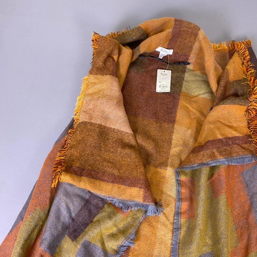 Mudd Womens Blocked Topper Vest  One‎ Size Rust Orange Colorblock Fringe NEW